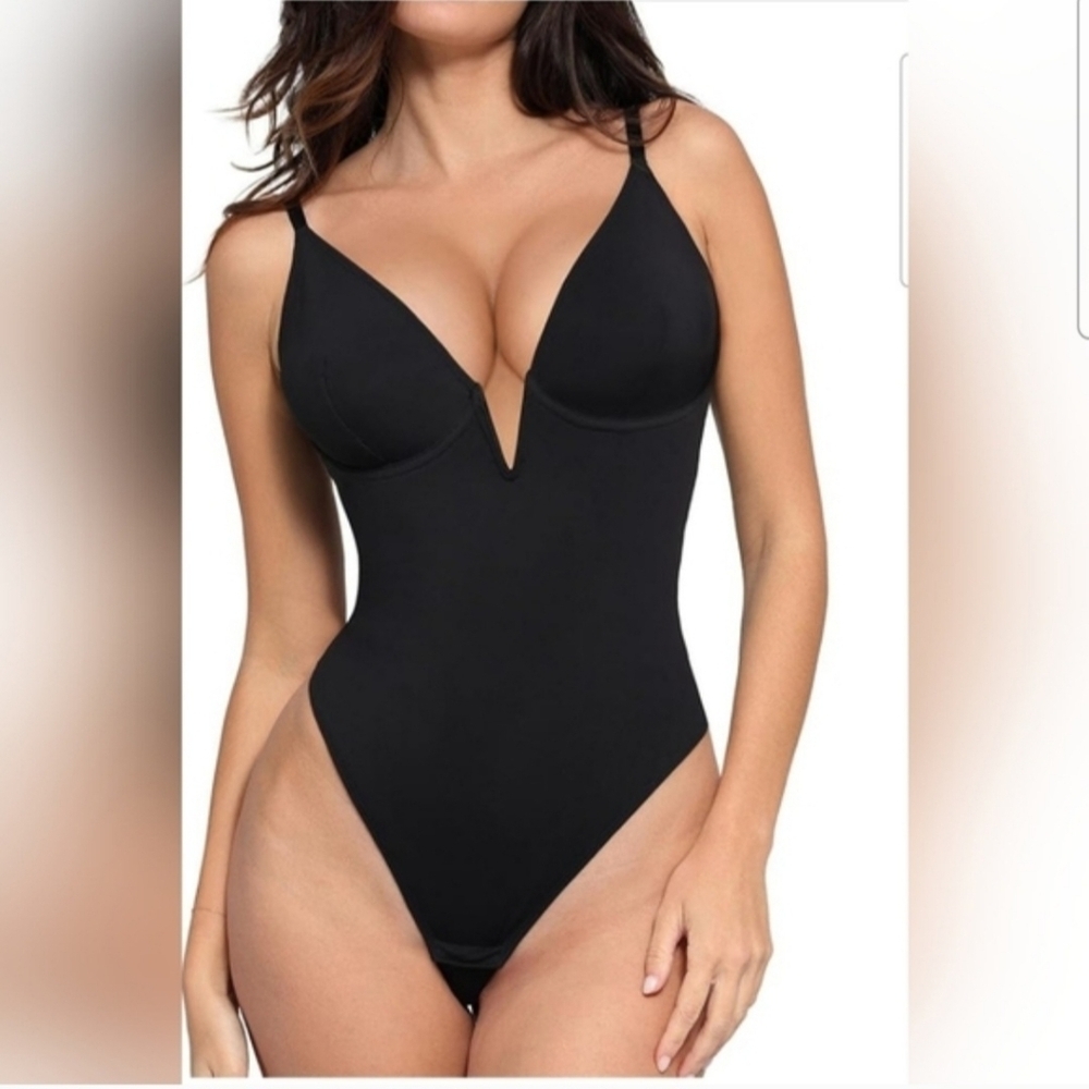 Popilush Women's Black Deep V Shapewear Tummy Control Corset Bodysuit Size XXL